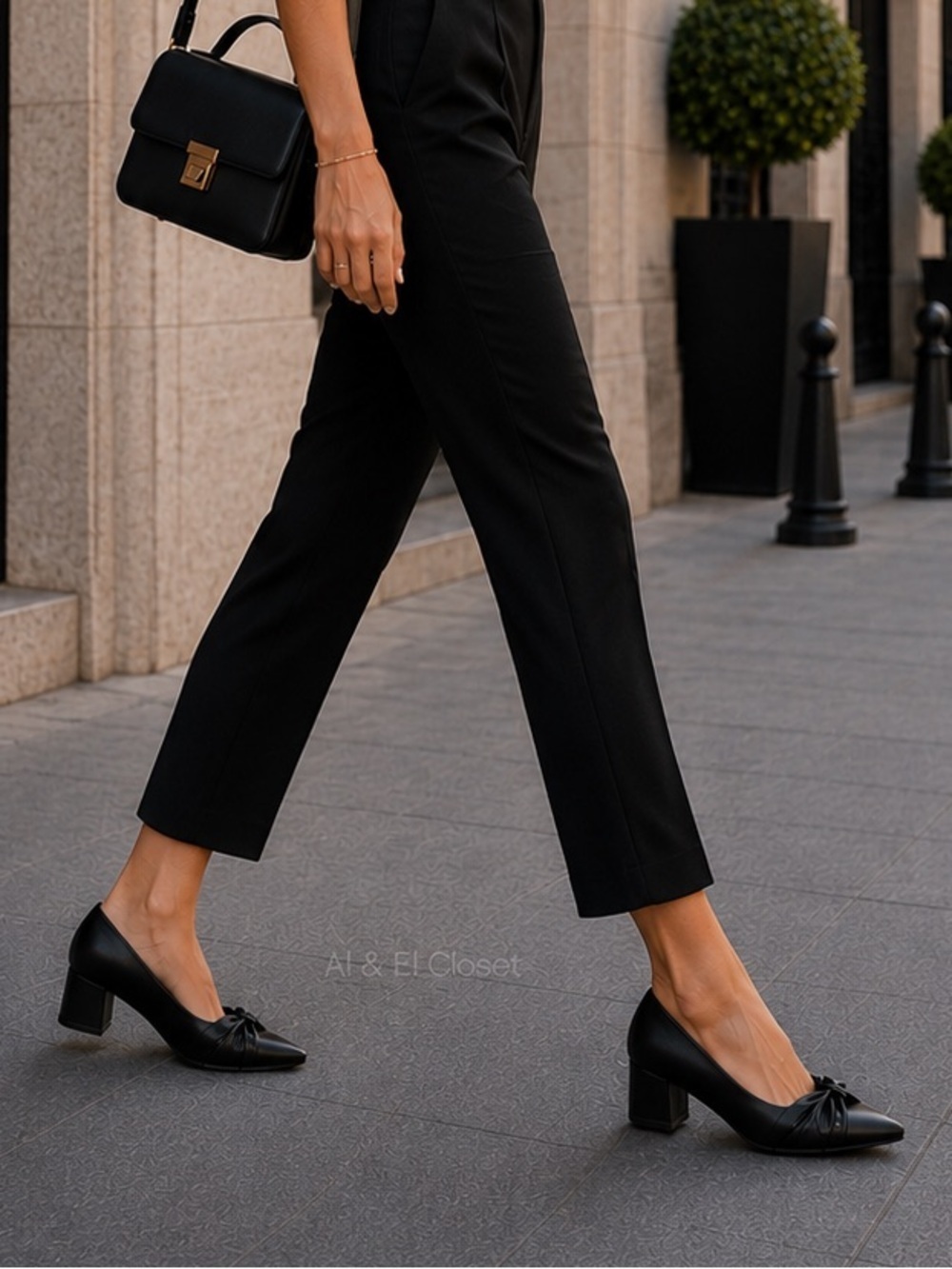 Easy Street Millie Black Pumps Size 7 Medium Low Block Heel with Patent Toe NWB